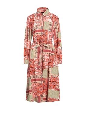 Long-Sleeve Patchwork Shirt Dress in Coral